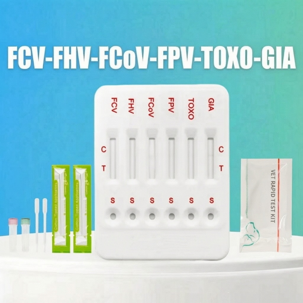 Feline Infectious Disease 6-in-1 Rapid Test Panel Kit(FCV-FHV-FCoV-FPV-TOXO-GIA Ag)